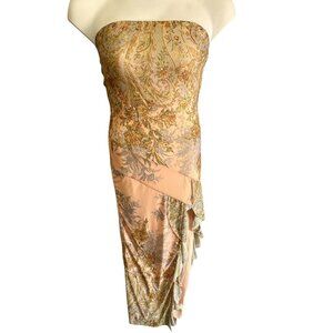 Windsor Strapless Floral Brocade Ruffle Midi Dress Peach Multicolor Size M NWT